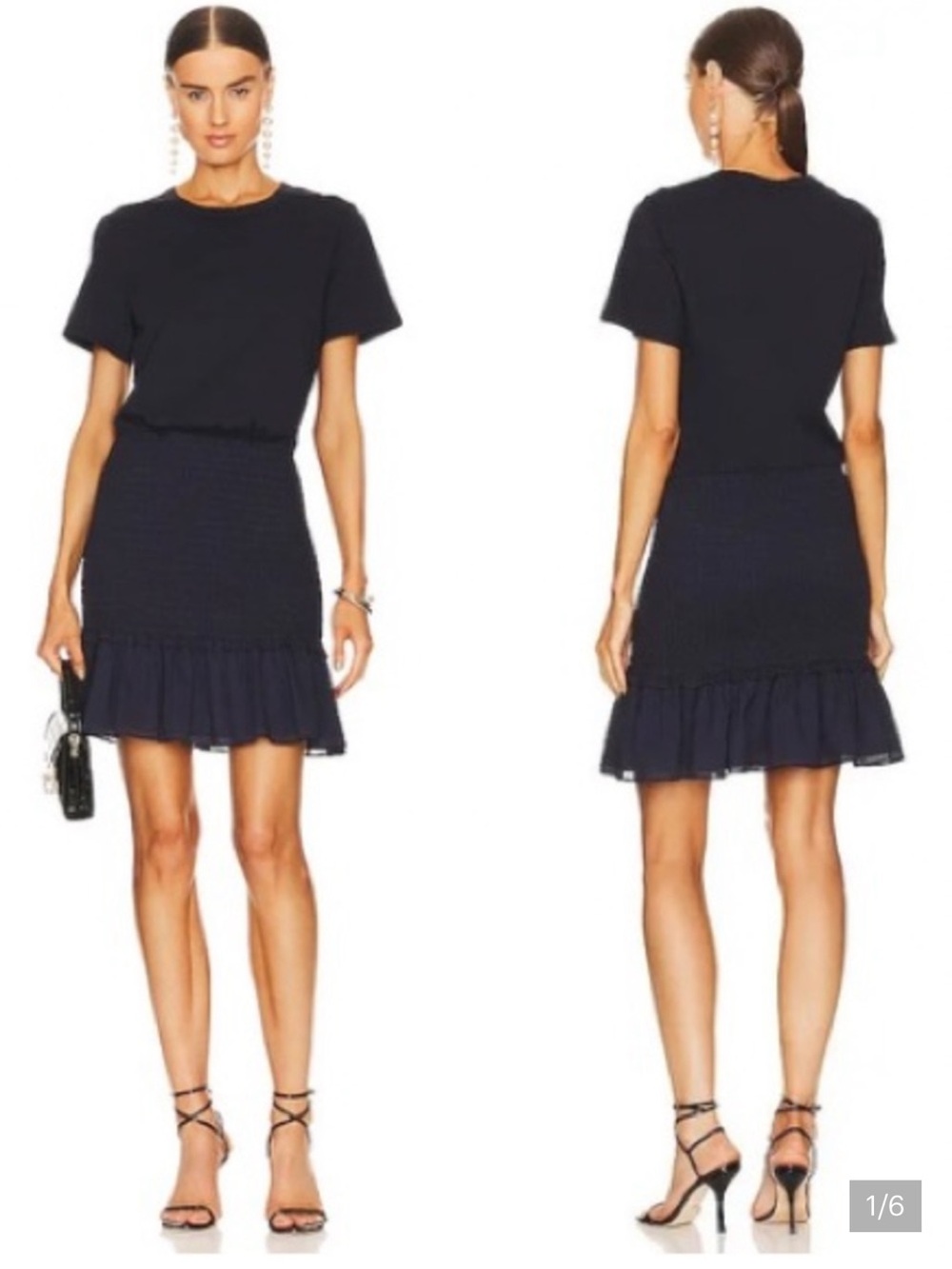 Veronica Beard Navy Smocked Mini Dress with Ruffle Hem